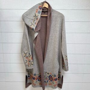 Maxsport Long Hooded Cardigan Sweater | Floral Knit | Size L